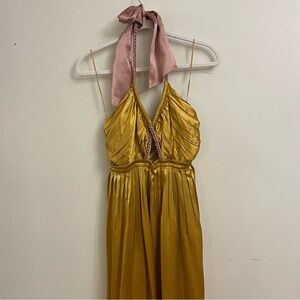 Anthropologie Mustard Dress with Pink Accents